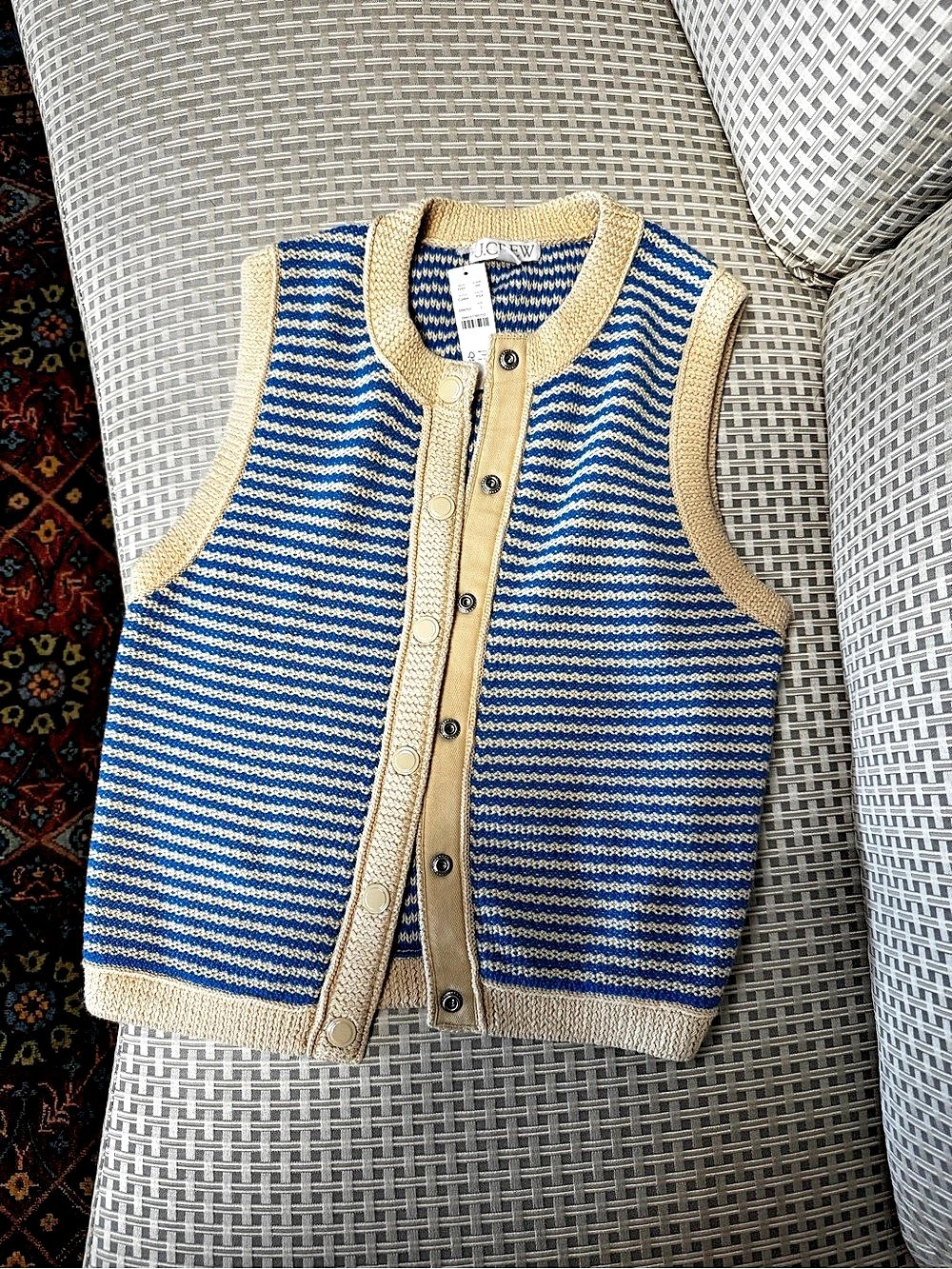 J.Crew Cropped sweater shell in stripe Striped Cotton Sweater Vest in Blue &